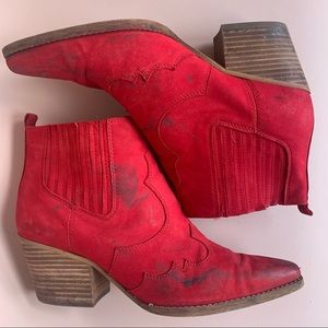SAM EDELMAN Red Cowboy Ankle Boots
